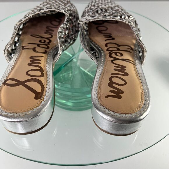 Sam Edelman Clara Flat Woven Mules Metallic Silver Slip On leather - Picture 6 of 8